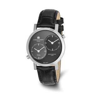Charles Hubert Mens Black/Grey Leather 37mm Dial Dual Time Watch 8.5 inch